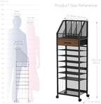 SWTYMIKI 9-Tier Rolling File Cart - Paper Organizer with Drawer and Trays, Wood Desk Office Organizer, Office Organization and Binder Storage for Workspace, Home, School, Espresso - Image 3