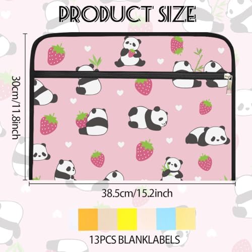 WEBEEDY Cute 13 Pockets Expanding File Folder Cute Panda and Strawberry Accordion File Organizer with 12 Color Labels and Zipper, Travel Portable Document Organizer for Photo Letter Receipt, A4 Size - Image 2