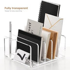 Acrylic Mail Sorter Desk Organizer with Pen Holder, 5 Compartments Clear - Image 5