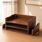 Wood Desk Organizer: File Organizer with 3-Tier Shelf and Side Slots, Brown - Image 2