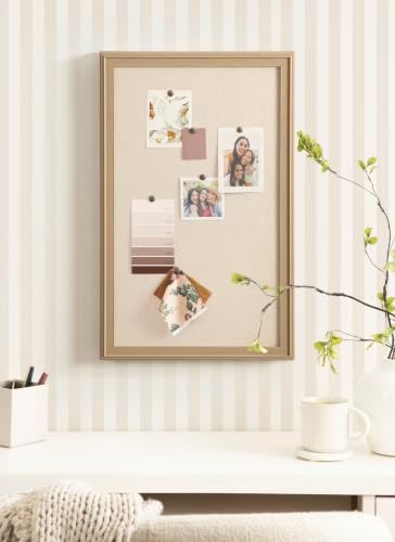Kate and Laurel Oakhurst Rectangle Framed Linen Fabric Pinboard, 15 x 24, Light Tan, Traditional Bulletin Board with Stepped Profile for Motivational Vision Board or Wall Organization - Image 3