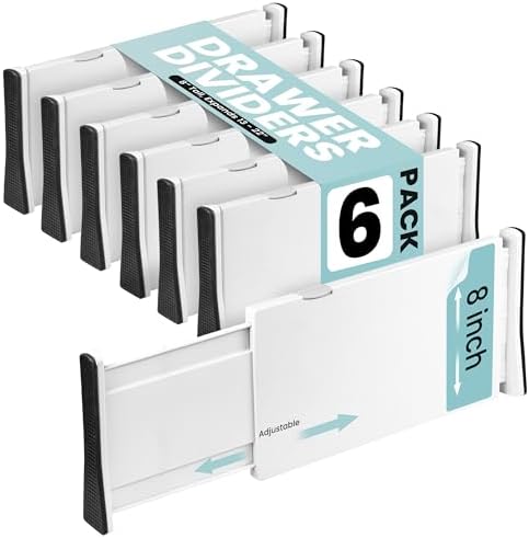 RAPTUROUS White Expandable Drawer Dividers (8" Tall, 13"-22" Long, 6 Pack - White) by Rapturous
