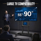 PERLESMITH Mobile TV Stand for 55-90 Inch Flat/Curved Screen TV Max VESA 800x500mm Outdoor TV Cart with Height Adjustable AV Shelf- UL Certificated Rolling Floor TV Stand Holds up to 200Lbs (PSTVMC07) - Image 2