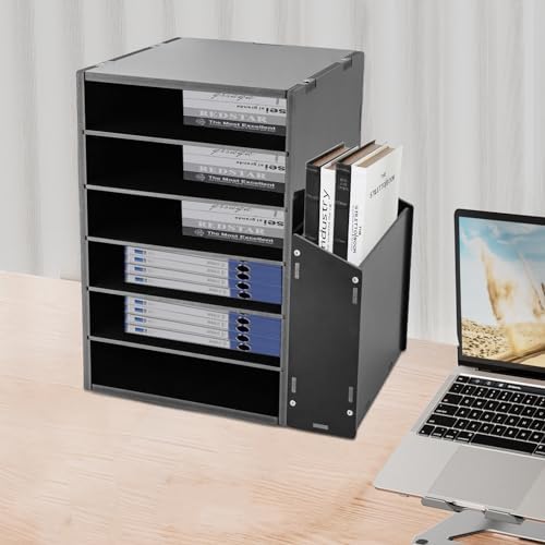 6 Tier Desktop File Organizer w/Side Cabinet Storage, Black - Image 4