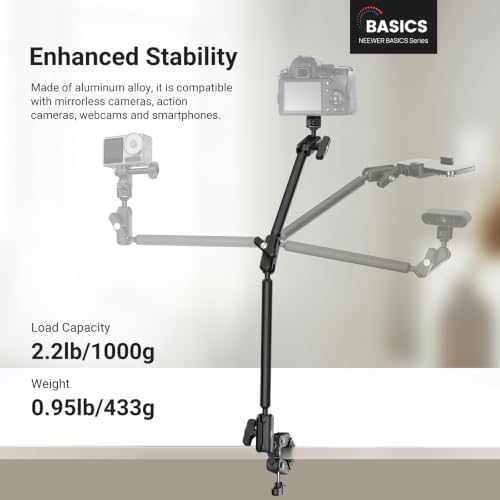 NEEWER Basics Magic Arm with Desk Clamp for Phone Webcam Camera Mic, UA062 - Image 2