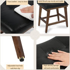 Vanity Stool with Wood Legs, Wooden Makeup Stool Chairs, Small Faux Leather Vanity Bench, Modern Square Makeup Bench Chair for Vanity, Living Room, Under Desk Foot Stool, Black - Image 4