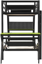 Polibi Twin Over Twin Bunk Bed with 2 Built-in Gaming Desks, USB Charging Ports & Pegboard Organizer, E-Sports Gaming Bed Frame for 2 Kids/Teens, Green (Twin Size) - Image 4