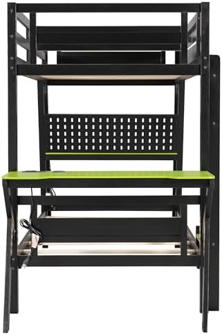 Polibi Twin Over Twin Bunk Bed with 2 Built-in Gaming Desks, USB Charging Ports & Pegboard Organizer, E-Sports Gaming Bed Frame for 2 Kids/Teens, Green (Twin Size) - Image 4