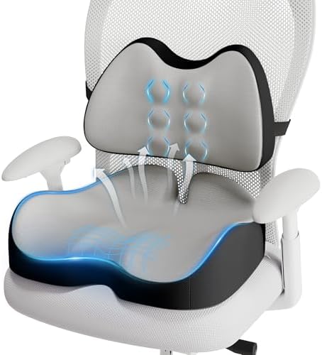 Benazcap Large Memory Foam Seat Cushion Lumbar Support Pillow for Sciatica & Tailbone Pressure Relief Coccyx Pad for Office Chair, Wheelchair, Car, Home, Office, Grey by Benazcap