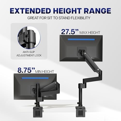 VIVO Premium Aluminum Tall Extended Monitor Arm for Ultrawide Monitors up to 49 inches and 33 lbs, Single Desk Mount Stand, Pneumatic Height Adjusting, Max VESA 100x100, Black, STAND-V101GT - Image 3