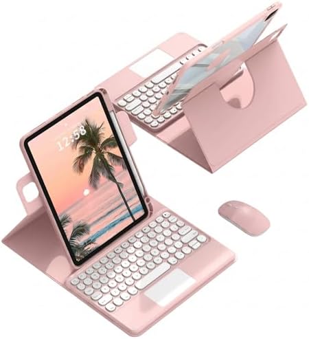Keyboard Case with Touchpad for Galaxy Tab S10 FE/S10 Lite/S9 FE 10.9-Inch, Tab S9 11", Detachable Keyboard Case with Touchpad, 360 Degree Rotating Stand Cover with S Pen Holder, Pink by QYiiD