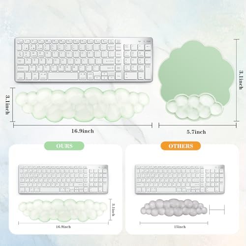 Gel Cloud Keyboard and Mouse Wrist Rest, Cute Wrist Support and Arm Support Rest for Typing Pain Relief，Suitable for Office/Computer/Laptop/Gaming Set-Green - Image 5