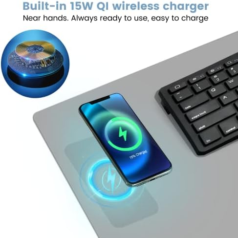 Desk Mat Wireless Charging Mouse Pad Large 32x16 Journey Desk Pad Mat with Wireless Charger Waterproof Grey Leather Computer Mat with Phone Charger Mousepad Non-Slip for Keyboard and Mouse - Image 4