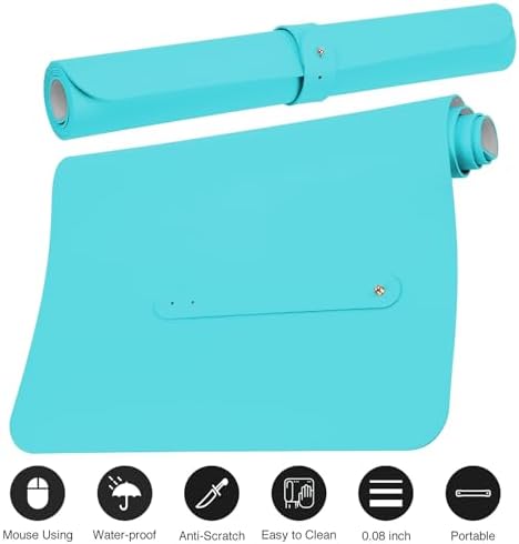 Boutilon Leather Desk Pad Protector,Non-Slip Mouse Pad,Laptop Desk Pad,Office Mouse Mat,Waterproof Leather Desk Blotter,Desk Writing Pad for Office and Home (XXXL-Bright Blue,47"x 24") - Image 3