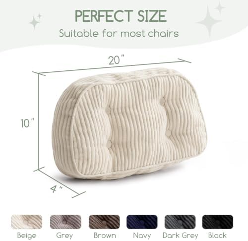 HIGOGOGO Lumbar Support Pillow for Recliner Chair/Accent Chair/Couch/Office Chair, Tufted Corduroy Back Support Cushion for Elderly, Recliner Cushions for Back Rest, Pain Relief, Reading, Beige - Image 3