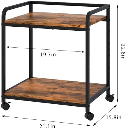 21"x15.8" Large Printer Stand with Storage, 2-Tier Under Desk Printer Table, Rolling Printer Cart with Lockable Wheels for Home, Office (Brown) - Image 3