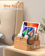 Pezin & Hulin Bamboo Phone Charging Station with 5-Port Charger & 5 Cables - Image 4