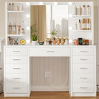 FIONESO Large Vanity Desk with Mirror and Lights, Makeup Vanity with 11 Drawers & 6 Open Shelves, 3 Lighting Modes, Brightness Adjustable, Vanity for Girls, White - Image 2