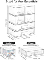 Vtopmart Stackable Storage Drawers Set of 6, Clear Plastic Organizer Bins for Bathroom Supplies, Ideal for Cabinet,Shelf, Pantry, Laundry Room Organization - Image 2