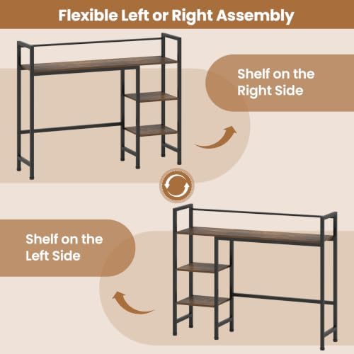 GIANTEX Desktop Bookshelf, 38.5" Dorm Desk Hutch for 27" Monitor (Brown) - Image 4