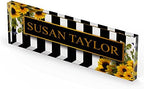 Artblox Office Personalized Name Plate for Desk with Business Card Holder On Clear Acrylic Glass Sunflower Flowers Design Custom Desk Name Plate with Your Name and Credentials Customized Gift - Image 5