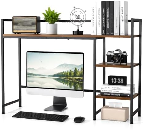 22" Desk Hutch for Computer Monitor - 3 Tier Wooden Shelf Organizer, Brown by Unknown