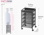 SWTYMIKI Rolling Cart with Drawers - Under Desk Storage Cart with Wheels, 4 Metal Drawers, Wood Top, Utility File Cart for Office Organization, Art, Craft, Classroom, Kitchen, Bedroom Black - Image 3