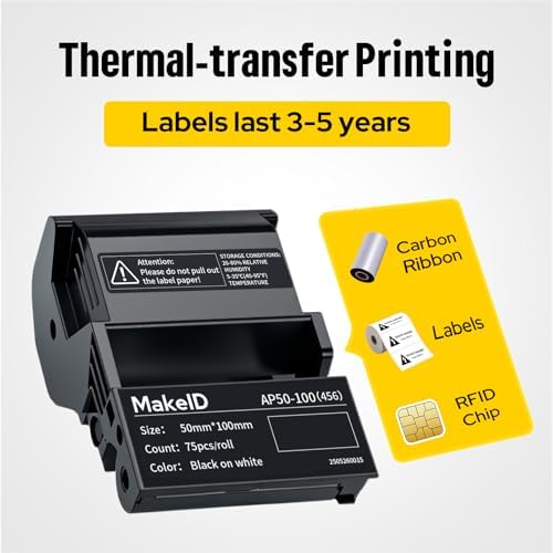 MakeID EP53 Labels, Self-Laminating Wire Wrap for Electrical&Datacom Cable, Integrated PE Labels with Ribbon Cartridge for EP53 Portable Industrial Label Maker - Image 2