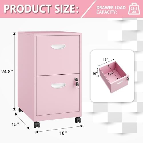 Polup 2 Drawer Rolling File Cabinet with Lock for Home Office - Image 3