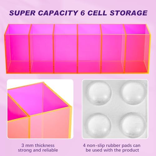 2 Pcs Acrylic Makeup Brush Holder 6 Compartments Pen Organizer, Pink - Image 3