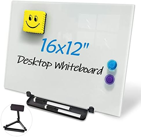Magnetic Glass Whiteboard Desktop Easel, 16x12 Tabletop Glass Dry Erase Board with Adjustable Stand, ZHIDIAN Portable Tempered Glass Writing Board for Desk Office Home by ZHIDIAN