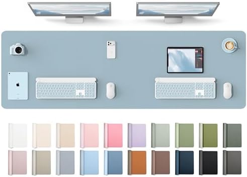 YSAGi Leather Desk Protector, Office Mat, Large Mouse Mat, Non-Slip PU Leather Blotter, Laptop Desk Mat, Waterproof Writing Pad for Office and Home(Ice Blue, 63" x 17.2") by YSAGi