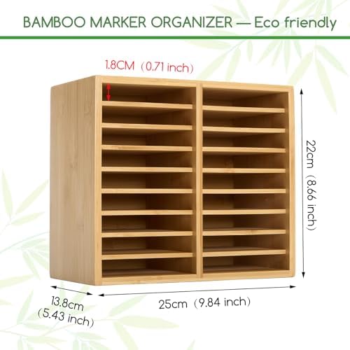 MEEDEN Bamboo Marker Holder Organizer: Holds 126 Pens with 18 Compartments - Image 3