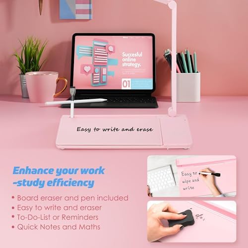 SHANTRA 16'' x 7'' Desktop Whiteboard with Fast Charger Station & Adjustable LED Lamp, Pink Desk Dry Erase Board with Organizer, Computer Pad & Keyboard Stand for Home, School, Office Desk Accessories - Image 7