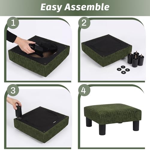 Joveco Small Foot Rest Stool Ottoman, 3D Velvet Square Upholstered Footstool for Chair, Under Desk, Office, Living Room, Deep Green - Image 6