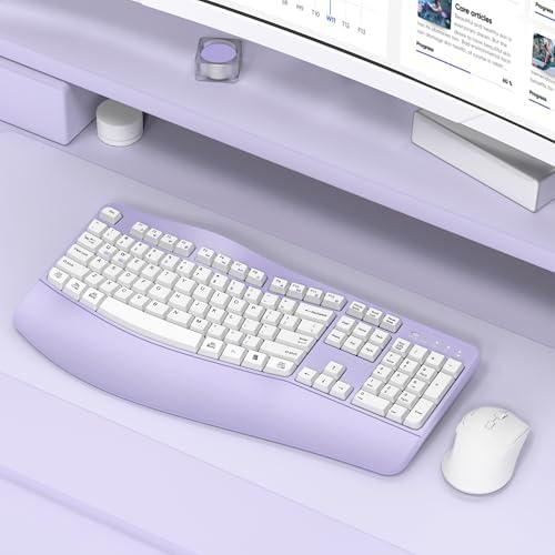 Wireless Keyboard and Mouse Combo,2.4G Ergonomic Wave Keys(Purple) - Image 6