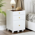 Under Desk Storage, 3 Drawer Small File Cabinet, Chest of Drawer with Glass Top, Mobile Printer Stand with Lockable Wheels for Home Office Study, White - Image 7