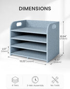 Fluxynara 4-Tier Felt File Organizer with Carry Handles, Coastal Haze - Image 4