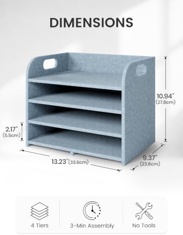 Fluxynara 4-Tier Felt File Organizer with Carry Handles, Coastal Haze - Image 4