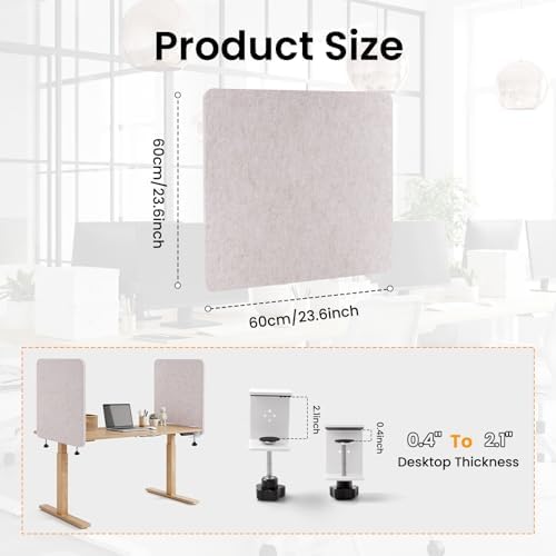 2-Pack Felt Desk Dividers, Clamp-On Privacy Panels, 24 x 24 Inch, Oatmeal - Image 2