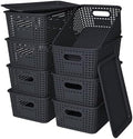 Ohmlove 8 Pack Plastic Storage Baskets with Lids for Organization by OHMLOVE