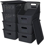 Ohmlove 8 Pack Plastic Storage Baskets with Lids for Organization by OHMLOVE