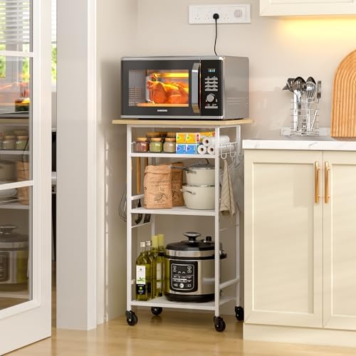 ThreeHio Rolling Kitchen Microwave Cart, 4 Tier Microwave Table Stand with Storage, Kitchen Storage Rack on Wheels, Coffee Station Cart Rack Shelf Organizer for Living Room Office, Balcony - Image 2