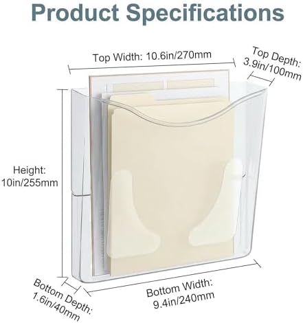 PAG-Mass 6-Pocket Clear Wall Mount File Organizer for Office, Vertical Hanging Document Paper Folder Holder for Home, Letter Size Mail Sorter, Transparent Magazine Literature Rack with Mounting - Image 6