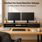 Dual Monitor Stand, 42.5 Inch Wood Monitor Riser with Drawers, 2 Tier Desktop Organizer for Computer Laptop TV, Large Screen Stand for Home Office Desk - Image 5