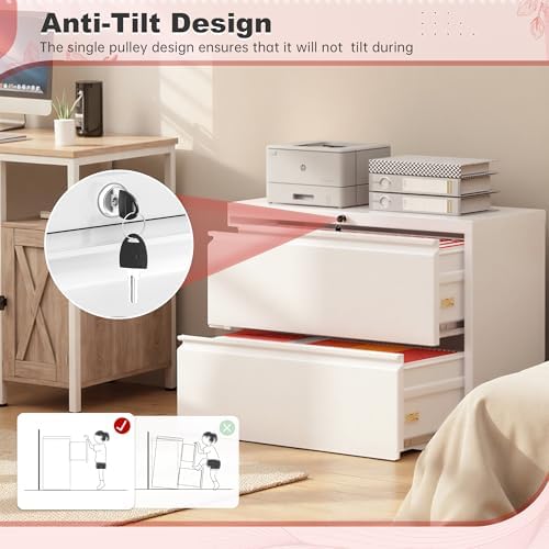 Superday Lateral File Cabinet 2 Drawer Metal File Cabinet with Lock, White Filing Cabinets for Home Office, Locking Filing Cabinets Hanging Files Letter/Legal/F4/A4 - Image 5