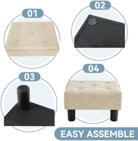 Poofzy Small Foot Stool Ottoman, Linen Ottoman Foot Rest with Legs, Rectangle Foot Rest for Couch, Footstools and Ottomans Small for Living Room and Entryway (Beige) - Image 5