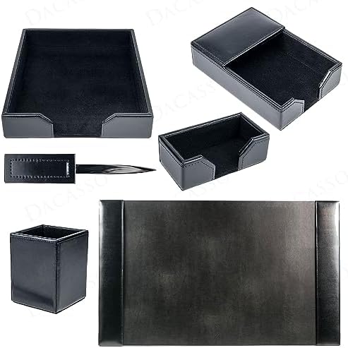 Dacasso 6 Piece Black Bonded Leather Luxury Desk Accessory Set - Desk Pad & Organization Essentials - Image 4