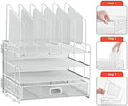 Marbrasse Desk Organizers, 4-Tier Mesh Desk File Organizer with 5 Vertical File Holders and 2 Pen Holders, Multifunction Desktop Organizer,Desk Organizers and Accessories for Home Office (White) - Image 7