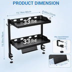 GarveeLife 1PC Adjustable 2-Tier Clamp-On Desk Shelf, Black Metal Over-the-Table Desk Organizer, Double-Layer Desk Storage Rack with Headphone Hooks for Home & Office - Image 2